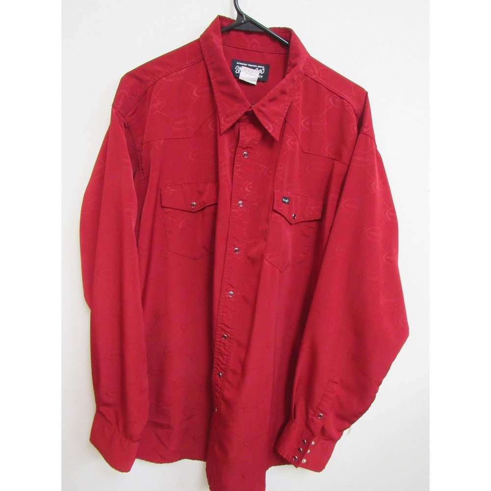 Wrangler Red Tonal Logo Jacquard Western Snap Shirt Mens 2XT Tall Spellout